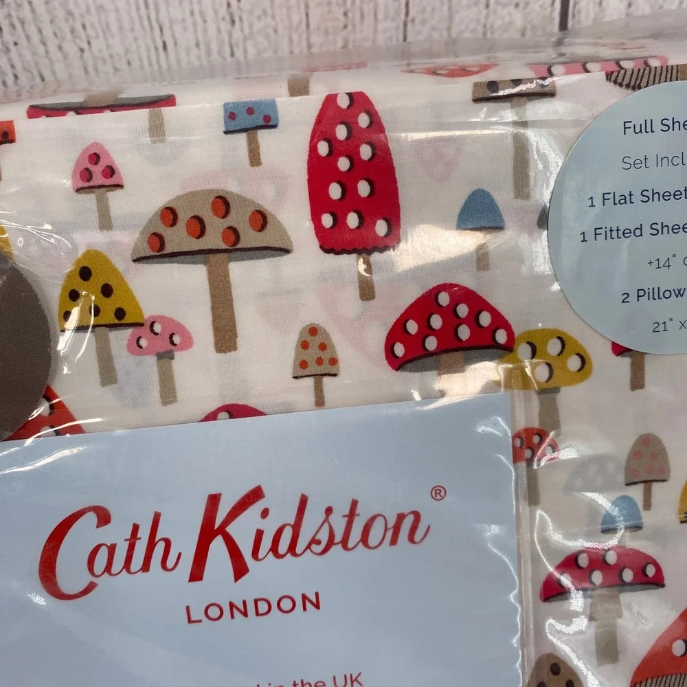 Cath Kidston Sheet Set Full Russet Mini Mushrooms 200TC Cotton Percale Woodland